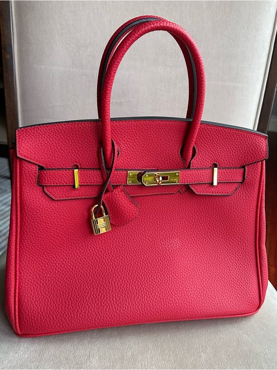 Handbags - Red Structured Top Handle Bag | Gold Hardware | Statement Classic Style